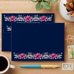 Enveloppe Fuchsia Marine Rose Bleu Floral