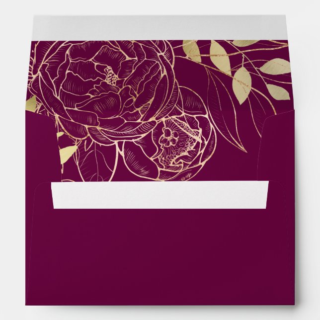 Enveloppe Fuchsia Pink & Faux Gold Modern Floral Mariage (Dos (Bas))