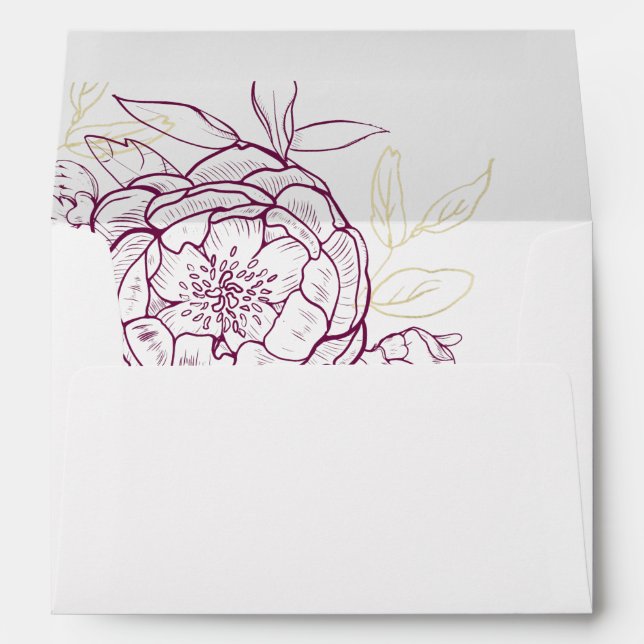 Enveloppe Fuchsia Pink & Gold Peony Faire-part de mariage (Dos (Bas))