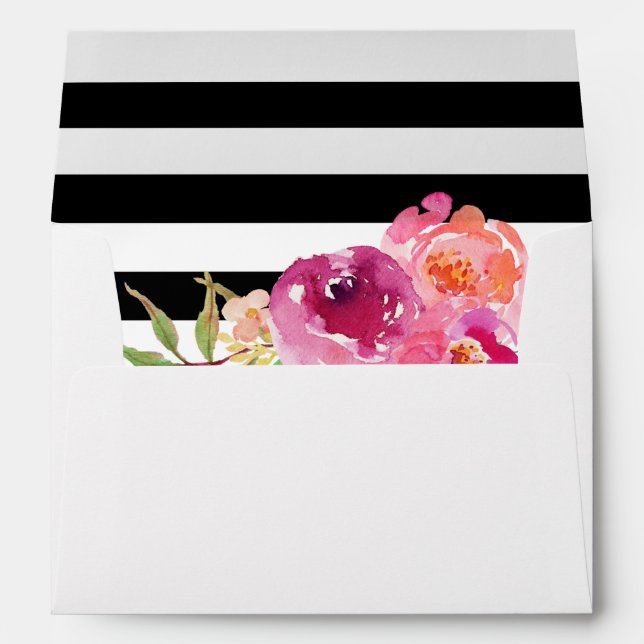 Enveloppe Fuchsia Raspberry Floral Stripes Adresse de retour (Dos (Bas))