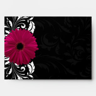 Enveloppe Fuchsia Scroll Gerbera Daisy avec noir et blanc