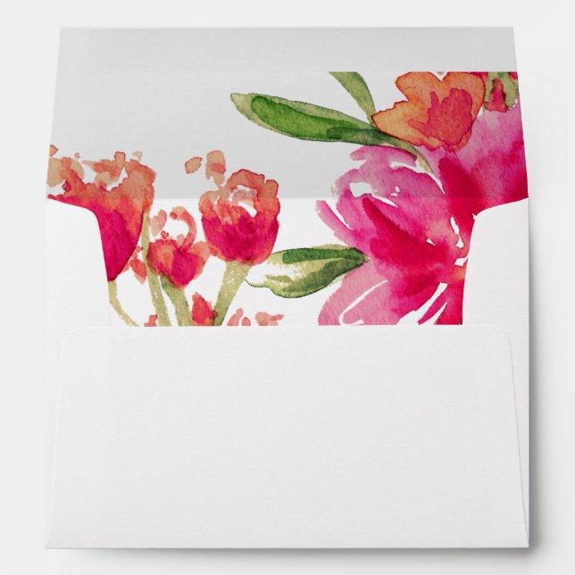 Enveloppe Fuchsia Vert Floral Aquarelle Mariage personnalisé (Dos (Bas))