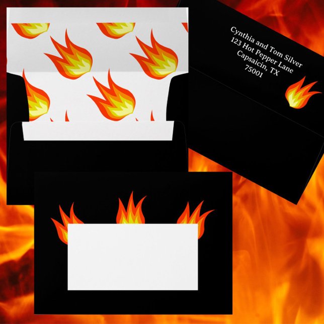 Enveloppe Fun 50e anniversaire "Hot Tamale" Flames de feu No (This fun black + fire motif 
envelope is perfect for summer birthday or bbq invitations.)