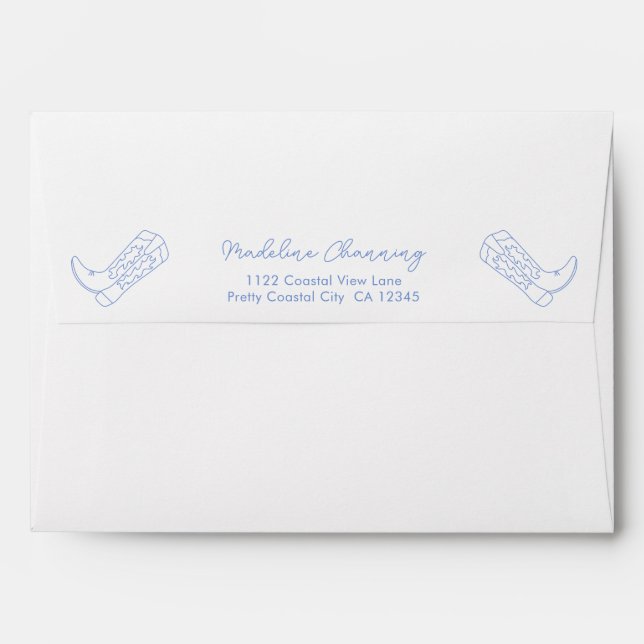 Enveloppe Fun Blue Cowboy Boot Adresse de retour Bachelorett (Dos (Haut rabat))