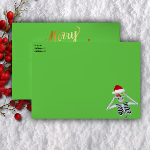 Enveloppe Fun Christmas Skeleton Santa Hat Ornements Gold