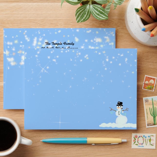 Enveloppe Fun Snowman Blue Christmas Adresse de retour (Desk)
