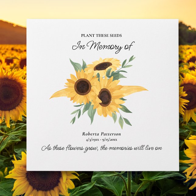 Enveloppe Funeral Memorial Favor, Sunflower Seeds Custom (Créateur téléchargé)