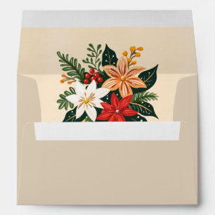 Enveloppe Funky Orange Ivory et Green Poinsettia