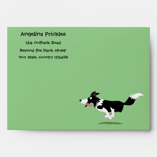 Enveloppe Funny Border Collie chien en course dessin animé (Devant)