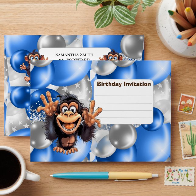 Enveloppe Funny Singe Anniversaire Invitation Bleu (Desk)