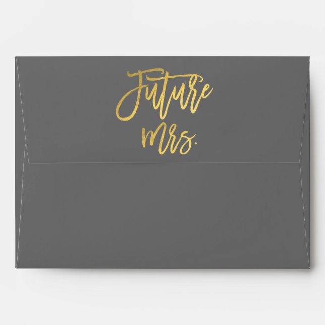 Enveloppe Future Mme Gold Foil Invitation de script moderne (Dos (Haut rabat))