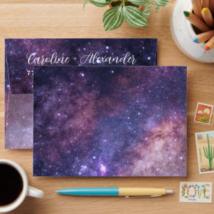 Enveloppe Galaxy Space Purple Stars Adresse de retour