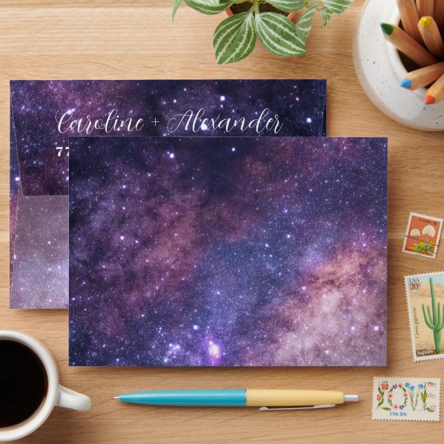 Enveloppe Galaxy Space Purple Stars Adresse de retour (Desk)