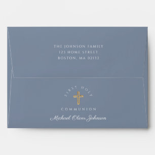 Enveloppe Garçon Dusty Blue Croix Religieuse Première Commun