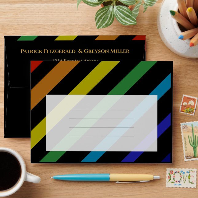 Enveloppe Gay Men Wedding Elegant Rainbow  (Desk)