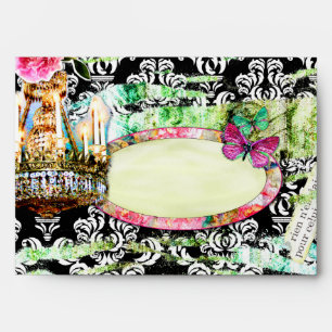 Enveloppe GC Shabby Vintage Charme noir Damas