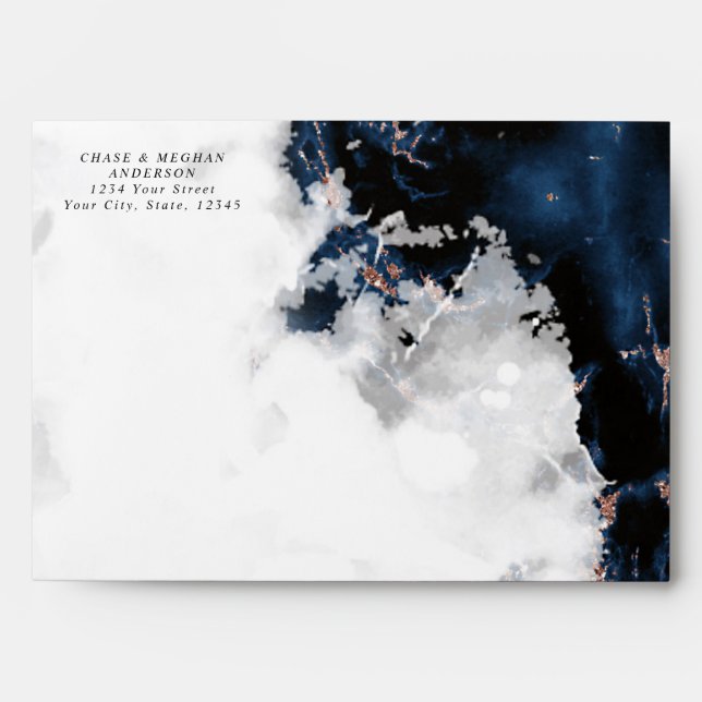 Enveloppe Geode Marbrée Saphir Or Rose Navy (Devant)