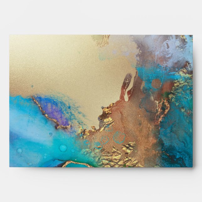 Enveloppe Géode moderne agate faux or paon couleurs chic (Devant)