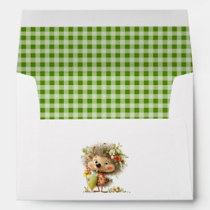 Enveloppe Gingham Hérisson Cottagecore