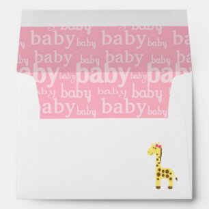 Enveloppe Giraffe en Baby shower de cabot rose pour fille