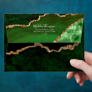 Enveloppe Girl Green Velvet Agate Géode Adresse Script