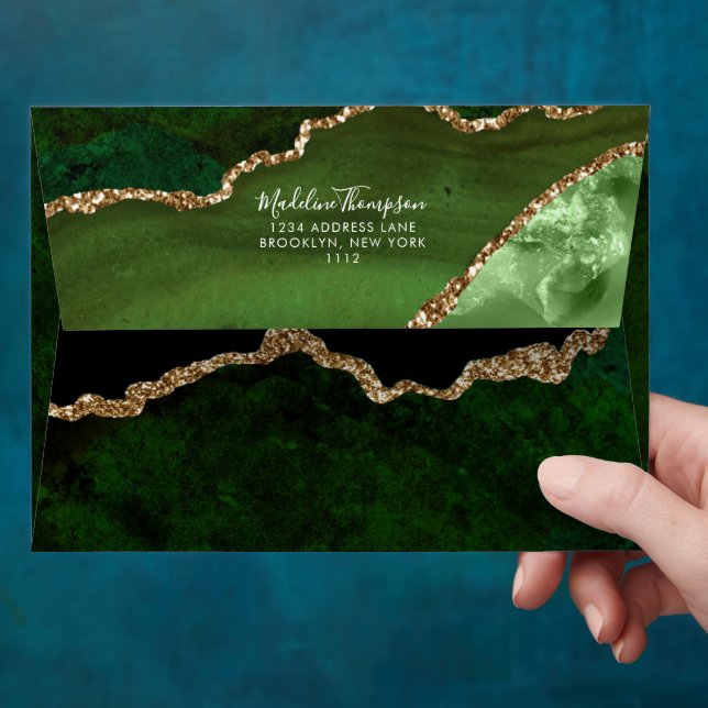 Enveloppe Girl Green Velvet Agate Géode Adresse Script (Hand)