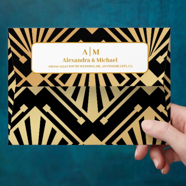 Enveloppe Glam Art Déco Black Gatsby 1920 Style Mariage (Hand)