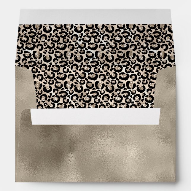 Enveloppe Glam Cream Parties scintillant Empreinte de léopar (Dos (Bas))