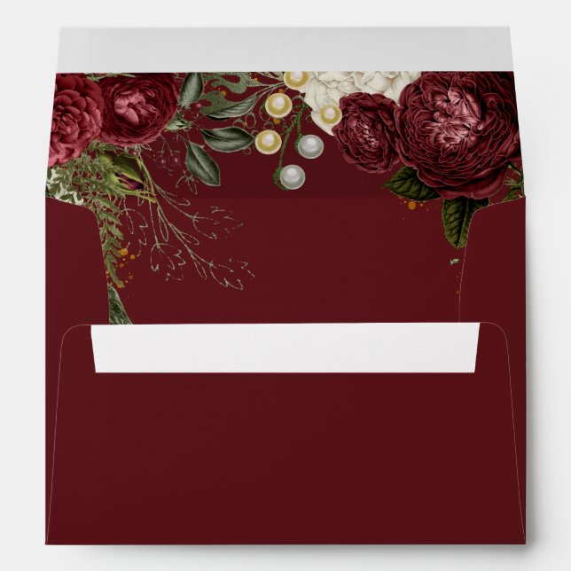 Enveloppe Glam Rose Bourgogne Floral (Dos (Bas))