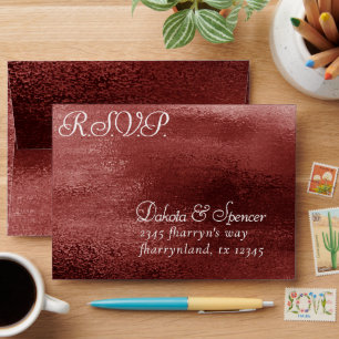 Enveloppe Glitzy Foil Henna Crimson rouge préadressés RSVP