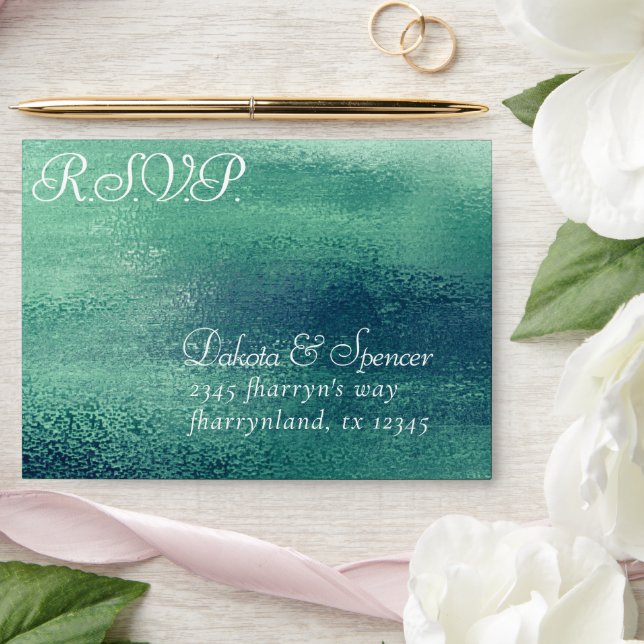Enveloppe Glitzy Foil | Seafoam Faux Iridescente Green RSVP (Wedding)