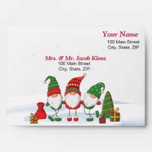 Enveloppe Gnome de Noël avec rouge à l'intérieur
