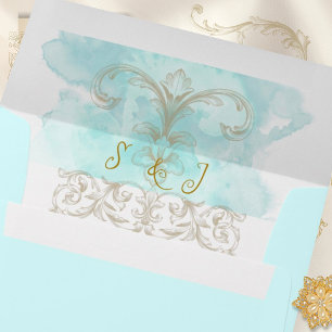 Enveloppe Gold Baroque Turquoise Élégant Mariage Vintage