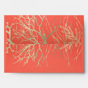 Enveloppe Gold Coral moderne Orange Elégant Mariage plage