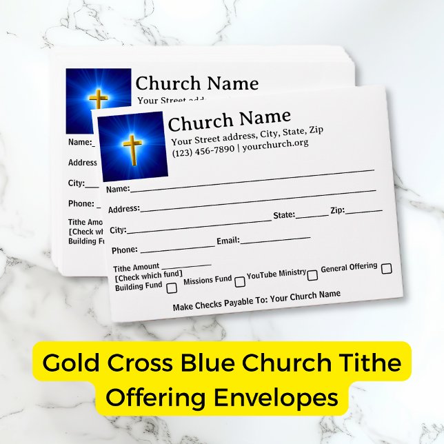 Enveloppe Gold Cross Blue Church Offre de dîme (Gold Cross Blue Church Tithe Offering Envelope Template)