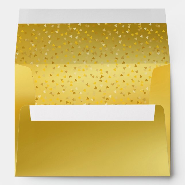 Enveloppe Gold Elegant Love Hearts Confetti Adresse de retou (Dos (Bas))