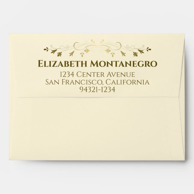Enveloppe Gold Fancy Mariage Floral Bells Frontale Crème (Dos (Haut rabat))