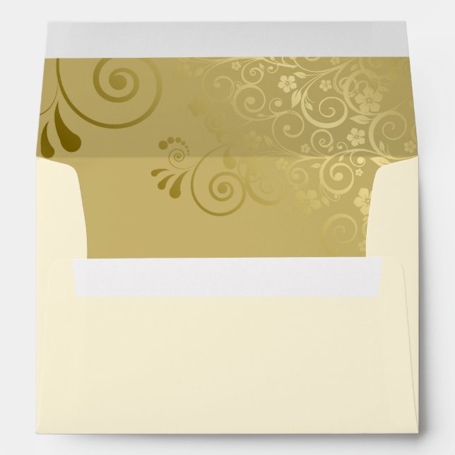 Enveloppe Gold Floral Filigree Elegant Curls Cream Mariage (Dos (Bas))