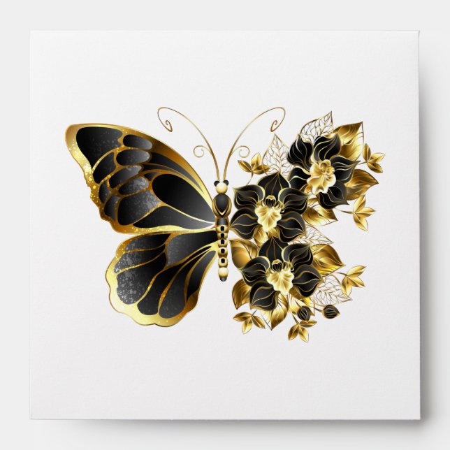 Enveloppe Gold flower Butterfly with Black Orchid (Devant)