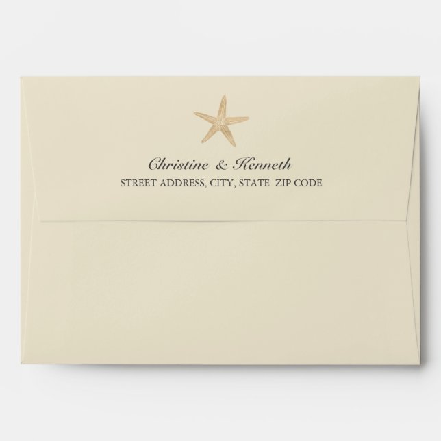 Enveloppe Gold Foil Starfish Elegant Ocean Beach mariage (Dos (Haut rabat))