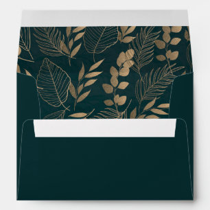 Enveloppe Gold Foliage Forest Adresse de retour verte Envelo