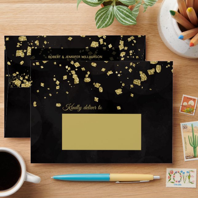 Enveloppe Gold Glitter Flakes on Black (Desk)