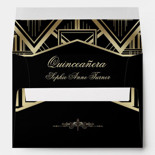 Enveloppe Gold Great Gatsby Art Déco Style Quinceañera (Dos (Bas))