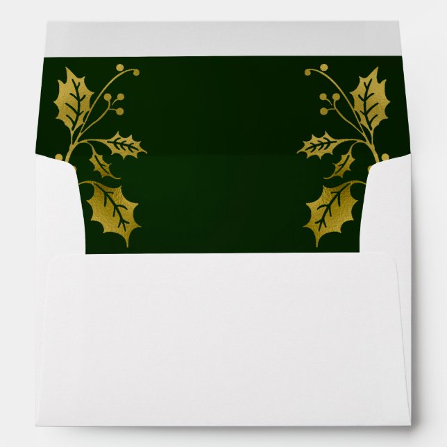 Enveloppe Gold Holly & Monogram - Green Borders (Dos (Bas))