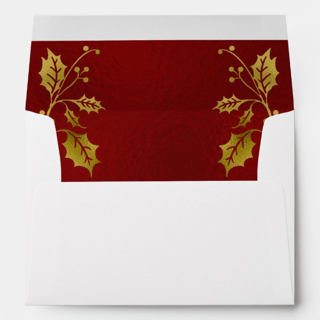 Enveloppe Gold Holly & Monogram - Red Borders (Dos (Bas))