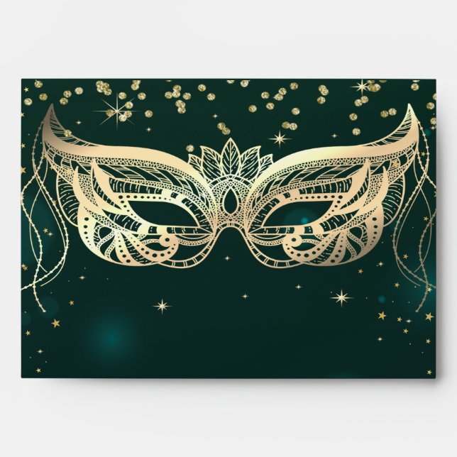 Enveloppe Gold Masque Diamants Or, Étoiles Vert (Devant)