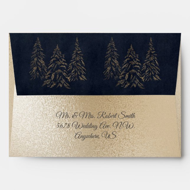 Enveloppe Gold Metallic Black Fairy Light Trees Mariage (Dos (Haut rabat))