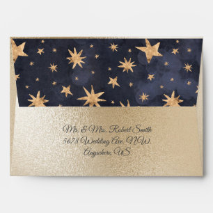Enveloppe Gold Metallic Blue Fairy Light Stars Mariage