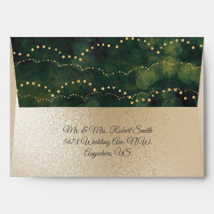 Enveloppe Gold Metallic Green Fairy Light Mariage élégant