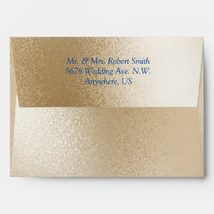 Enveloppe Gold Metallic Moderne Élégant Bleu Chic Mariage